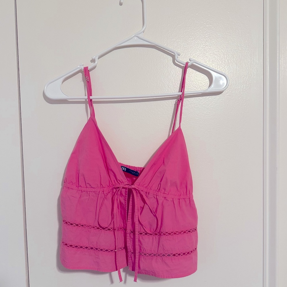 Pink front tie top ZARA